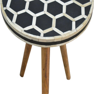 Bone Inlay Tripod Stool | Handcrafted Pattern | Three-Leg Accent Seating