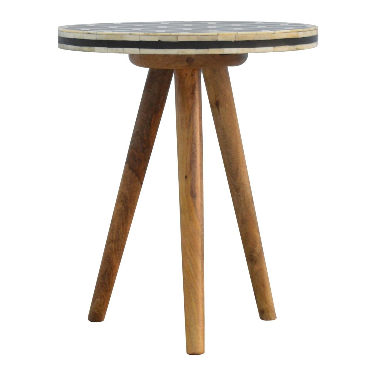 Bone Inlay Tripod Stool | Handcrafted Pattern | Three-Leg Accent Seating
