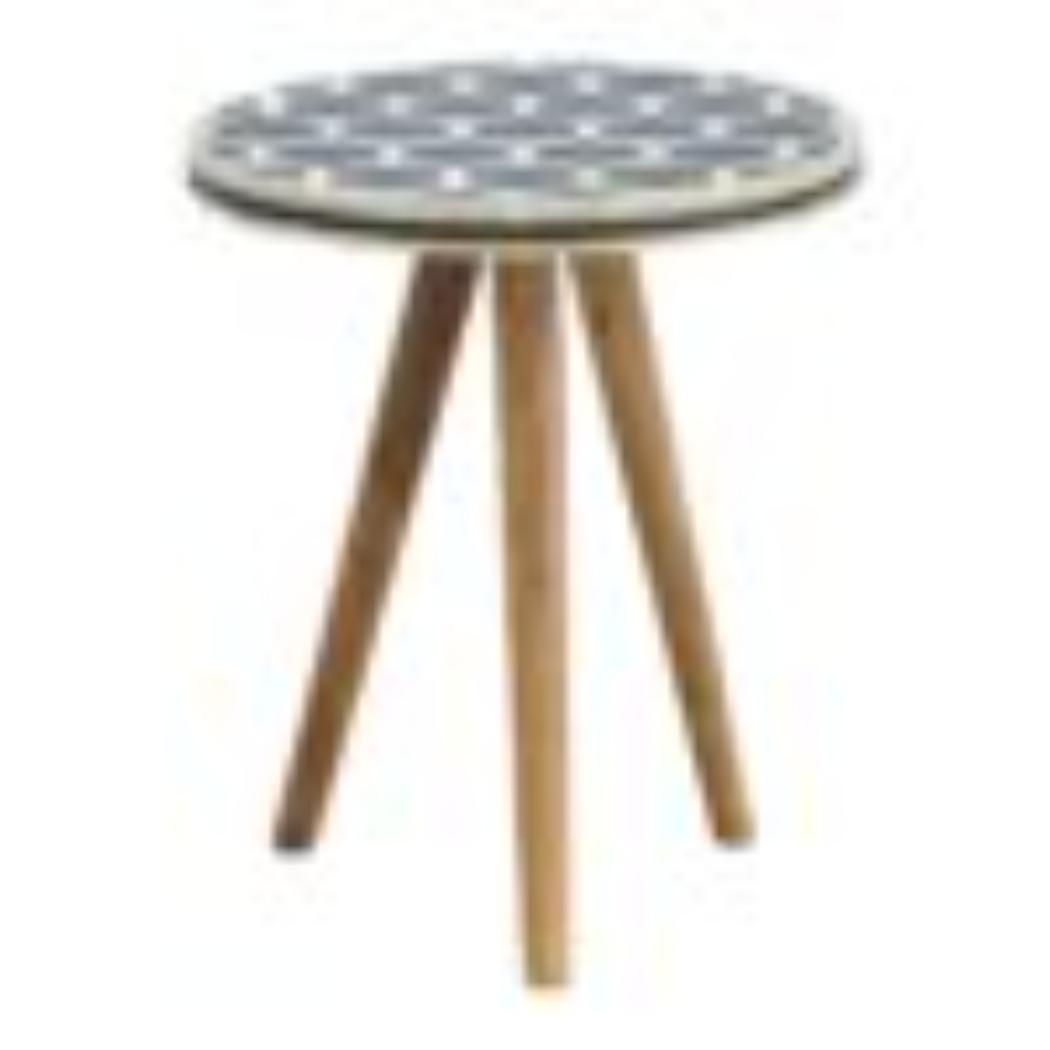 Bone Inlay Tripod Stool | Handcrafted Pattern | Three-Leg Accent Seating