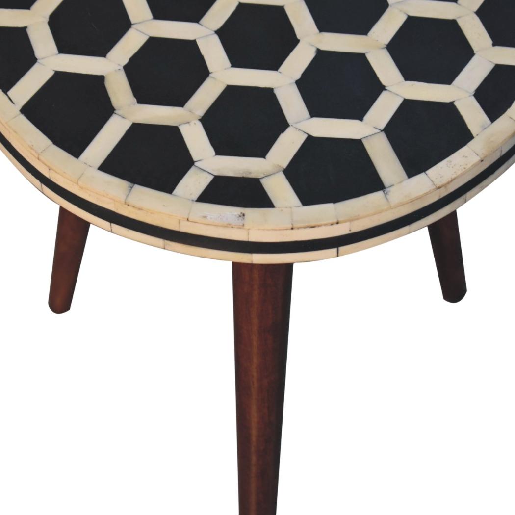 Bone Inlay Tripod Stool | Solid Mango Wood | Honey Caramel Finish
