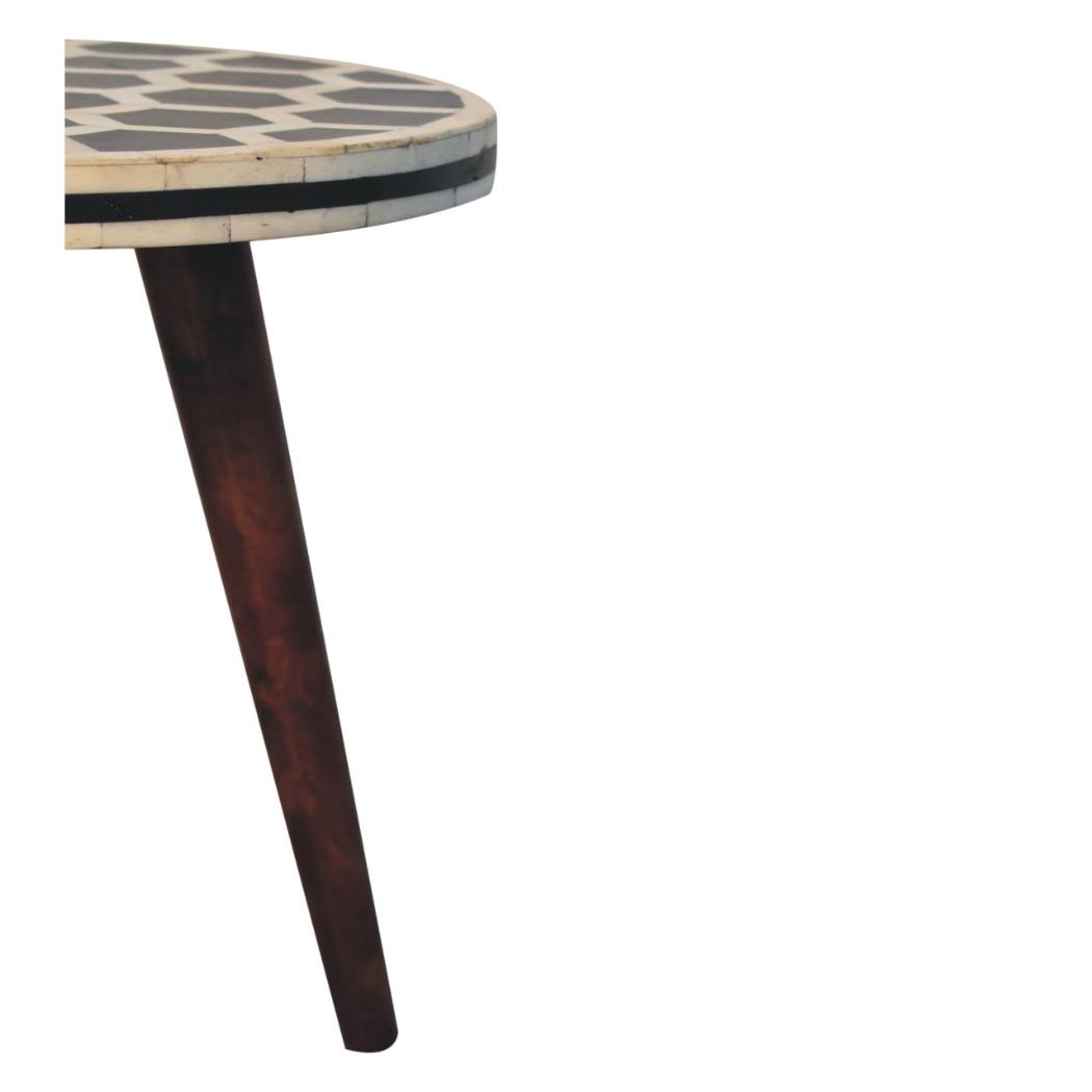 Bone Inlay Tripod Stool | Solid Mango Wood | Honey Caramel Finish