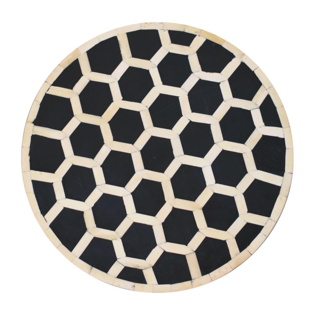 Bone Inlay Tripod Stool | Solid Mango Wood | Honey Caramel Finish