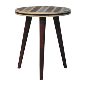 Bone Inlay Tripod Stool | Solid Mango Wood | Honey Caramel Finish