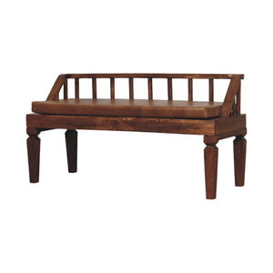 Bordeaux Leather Bench | Solid Mango Wood | Brown Leather Upholstery | Padded Hallway Seat