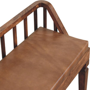 Bordeaux Leather Bench | Solid Mango Wood | Brown Leather Upholstery | Padded Hallway Seat
