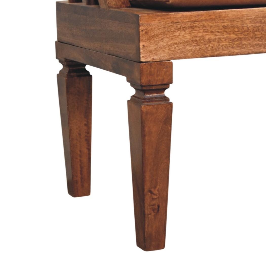 Bordeaux Leather Bench | Solid Mango Wood | Brown Leather Upholstery | Padded Hallway Seat