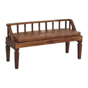 Bordeaux Leather Bench | Solid Mango Wood | Brown Leather Upholstery | Padded Hallway Seat
