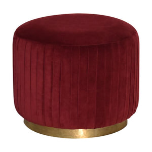 Bordeaux Pleated Velvet Footstool | Wine Red Cotton Velvet | Gold Brass Base