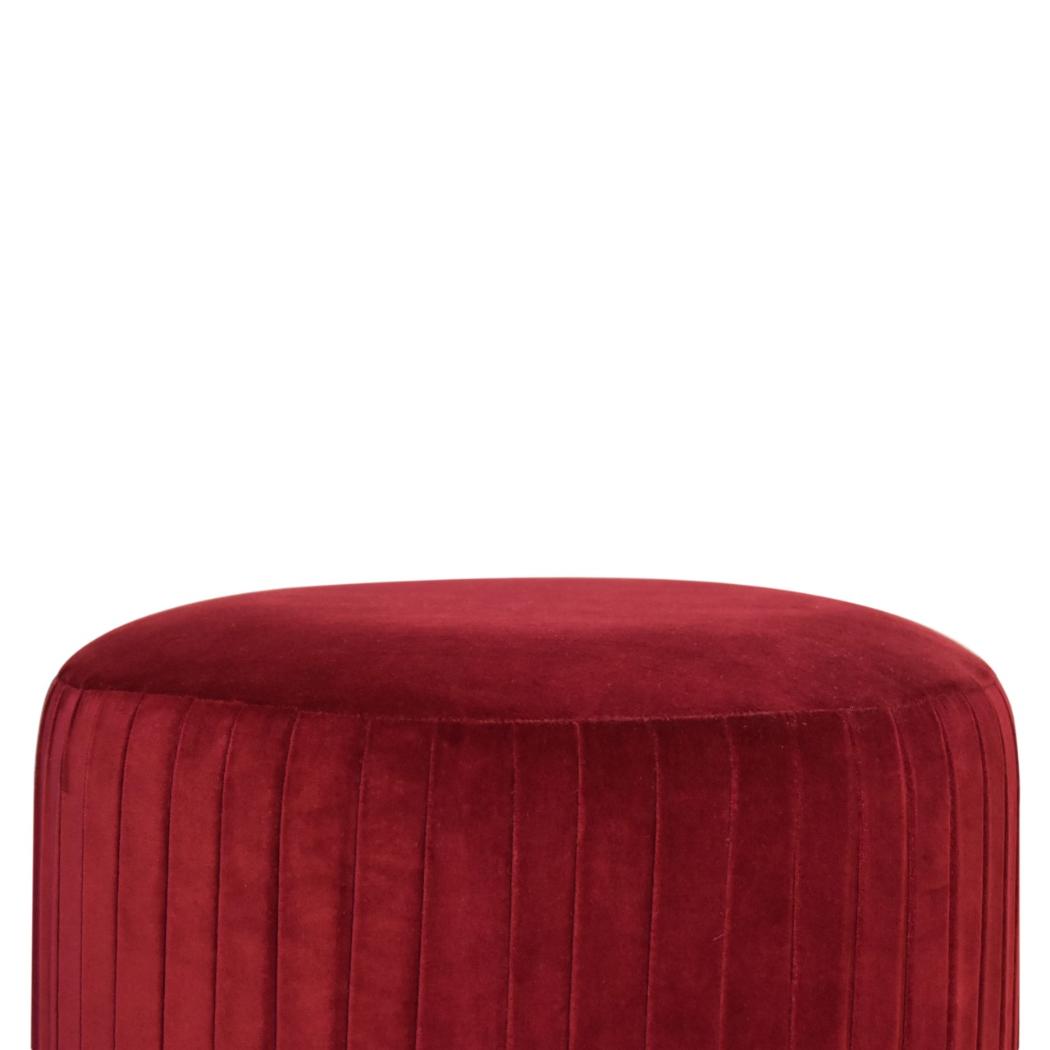 Bordeaux Pleated Velvet Footstool | Wine Red Cotton Velvet | Gold Brass Base