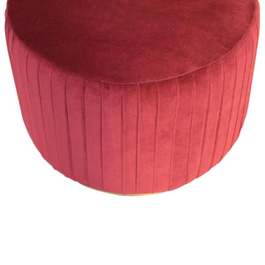 Bordeaux Pleated Velvet Footstool | Wine Red Cotton Velvet | Gold Brass Base