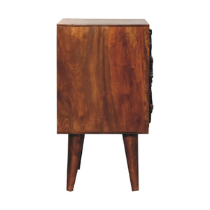 Botanic Carved Bedside Table | Solid Neem Wood | Chestnut Finish | Floral Drawer Storage