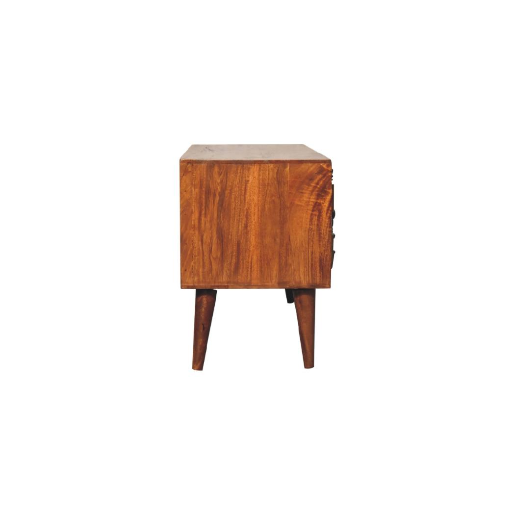 Botanic Carved Media Unit | Solid Neem Wood | Chestnut Finish | 2 Shelves & 2 Doors