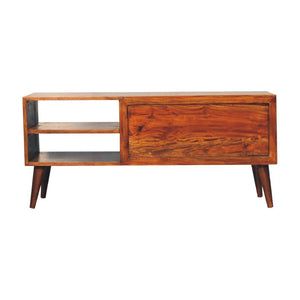 Botanic Carved Media Unit | Solid Neem Wood | Chestnut Finish | 2 Shelves & 2 Doors
