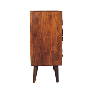 Botanic Floral Storage Cabinet | Solid Neem Wood | Chestnut Finish | Carved Door Storage