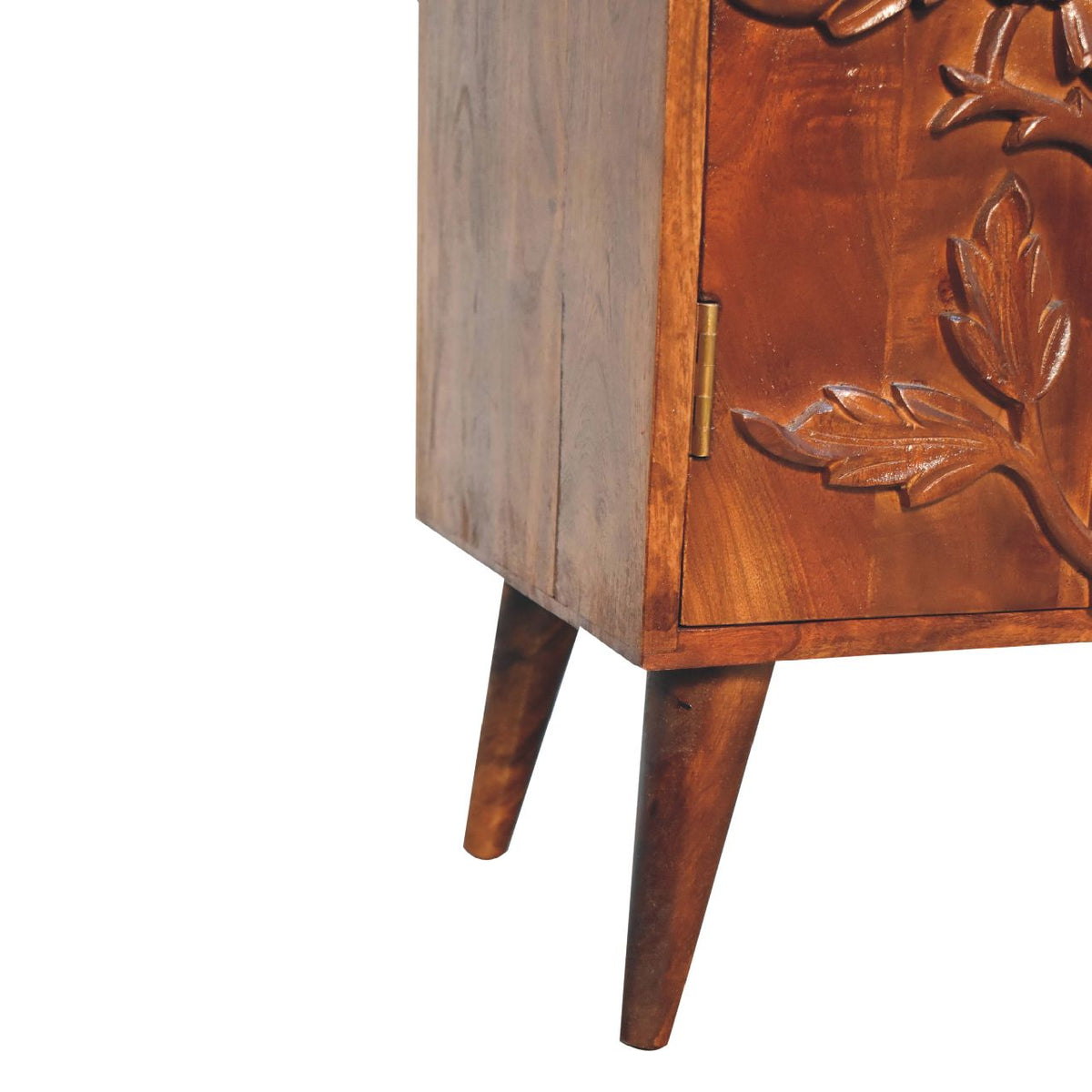 Botanic Floral Storage Cabinet | Solid Neem Wood | Chestnut Finish | Carved Door Storage