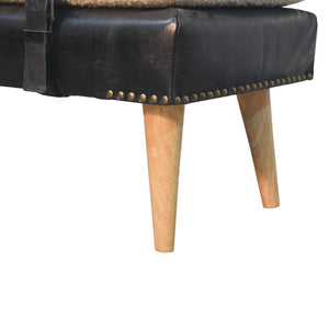 Bouclé & Black Buffalo Hide Leather Bench | Upholstered Accent Seating