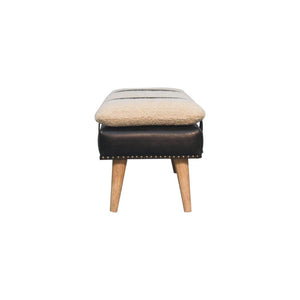 Bouclé & Black Buffalo Hide Leather Bench | Upholstered Accent Seating