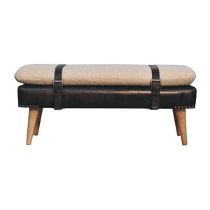 Bouclé & Black Buffalo Hide Leather Bench | Upholstered Accent Seating