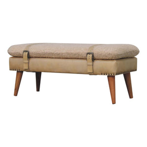 Bouclé & Buffalo Leather Bench | Beige Hide | Mixed Upholstery