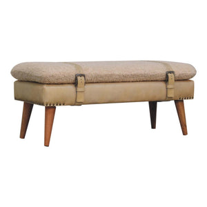 Bouclé & Buffalo Leather Bench | Beige Hide | Mixed Upholstery