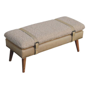 Bouclé & Buffalo Leather Bench | Beige Hide | Mixed Upholstery