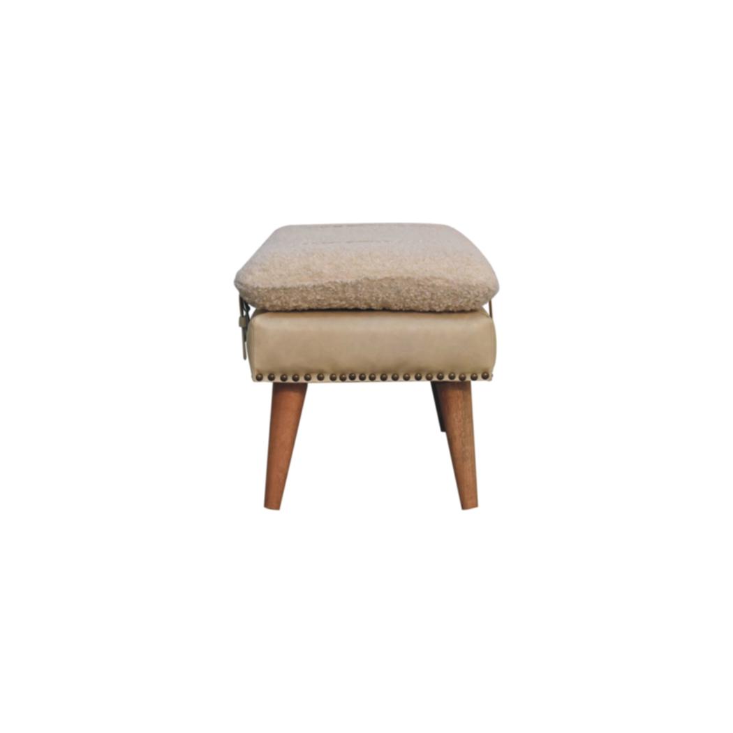 Bouclé & Buffalo Leather Bench | Beige Hide | Mixed Upholstery