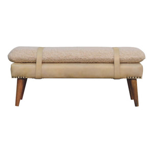 Bouclé & Buffalo Leather Bench | Beige Hide | Mixed Upholstery