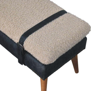 Bouclé & Buffalo Leather Bench | Black Hide | Mixed Upholstery
