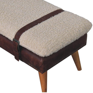 Bouclé & Buffalo Leather Bench | Brown Hide | Mixed Upholstery