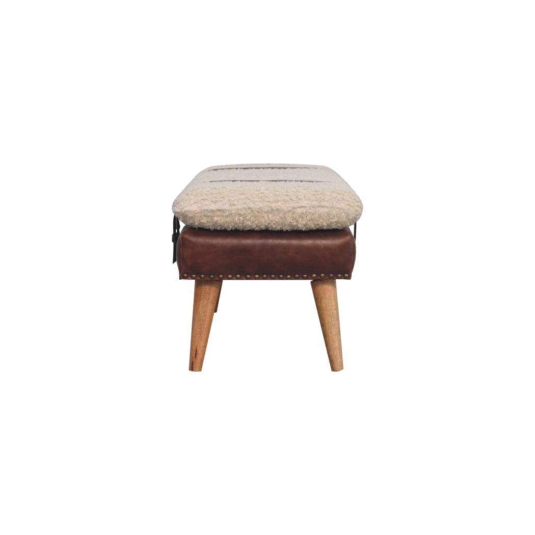 Bouclé & Buffalo Leather Bench | Brown Hide | Mixed Upholstery