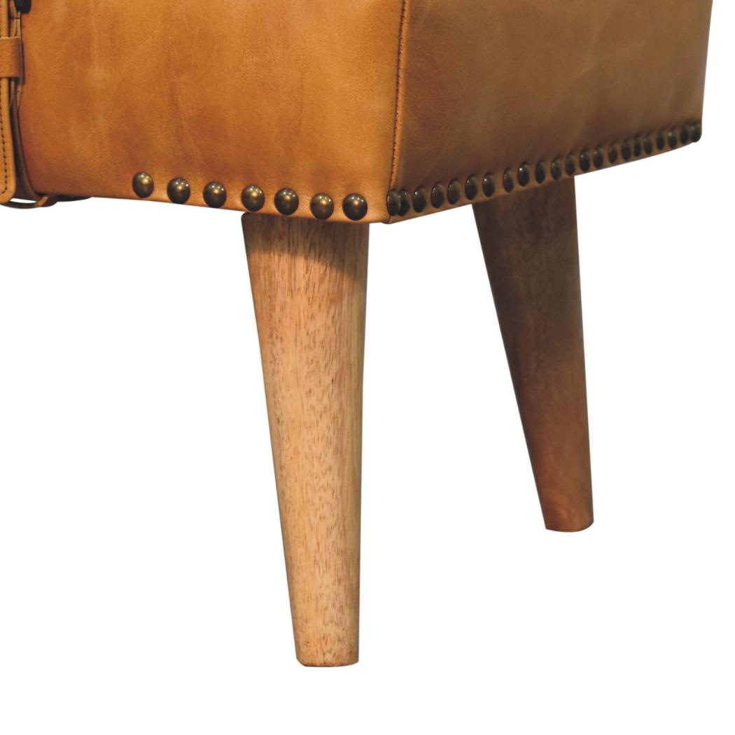 Bouclé & Tan Buffalo Hide Leather Bench | Upholstered Accent Seating