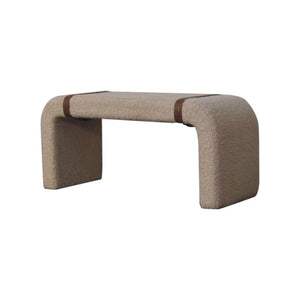 Bouclé Bench | Leather Strap Detail | Upholstered Accent Seating