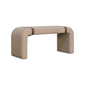 Bouclé Bench | Leather Strap Detail | Upholstered Accent Seating