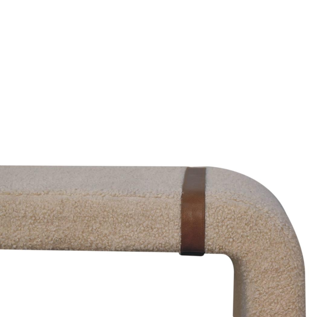 Bouclé Bench | Leather Strap Detail | Upholstered Accent Seating