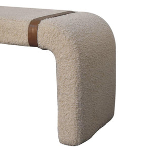 Bouclé Bench | Leather Strap Detail | Upholstered Accent Seating