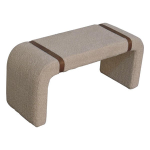 Bouclé Bench | Leather Strap Detail | Upholstered Accent Seating