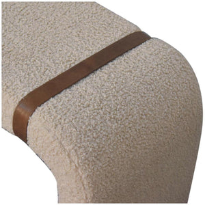 Bouclé Bench | Leather Strap Detail | Upholstered Accent Seating