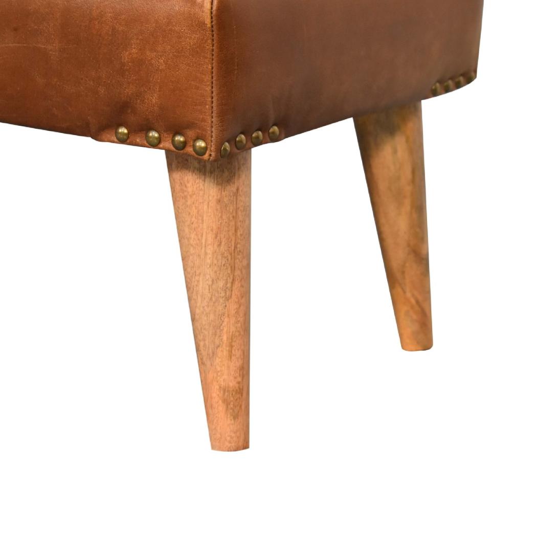 Bouclé Buffalo Hide Leather Bench | Mixed Upholstery | Statement Accent Seating
