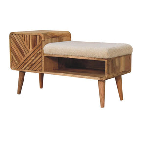 Boucle Carved Telephone Table | Cream Bouclé Upholstery | Cream | Artisan-Crafted Design