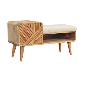 Boucle Carved Telephone Table | Cream Bouclé Upholstery | Cream | Artisan-Crafted Design