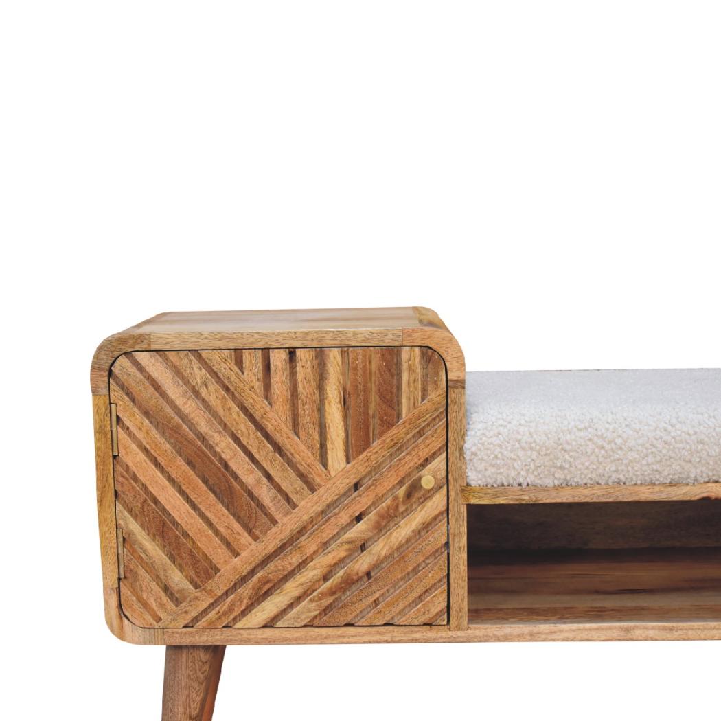 Boucle Carved Telephone Table | Cream Bouclé Upholstery | Cream | Artisan-Crafted Design