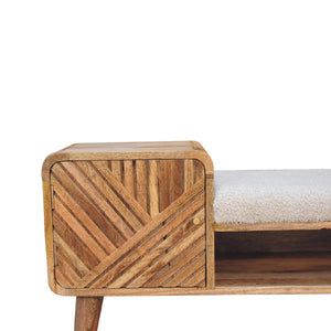 Boucle Carved Telephone Table | Cream Bouclé Upholstery | Cream | Artisan-Crafted Design