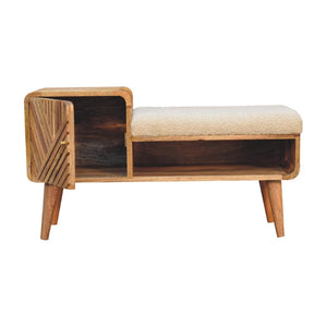 Boucle Carved Telephone Table | Cream Bouclé Upholstery | Cream | Artisan-Crafted Design