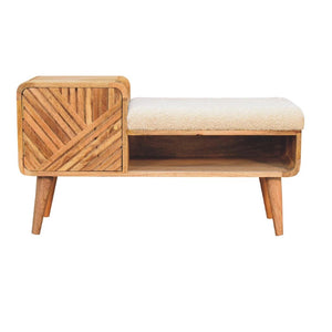 Boucle Carved Telephone Table | Cream Bouclé Upholstery | Cream | Artisan-Crafted Design