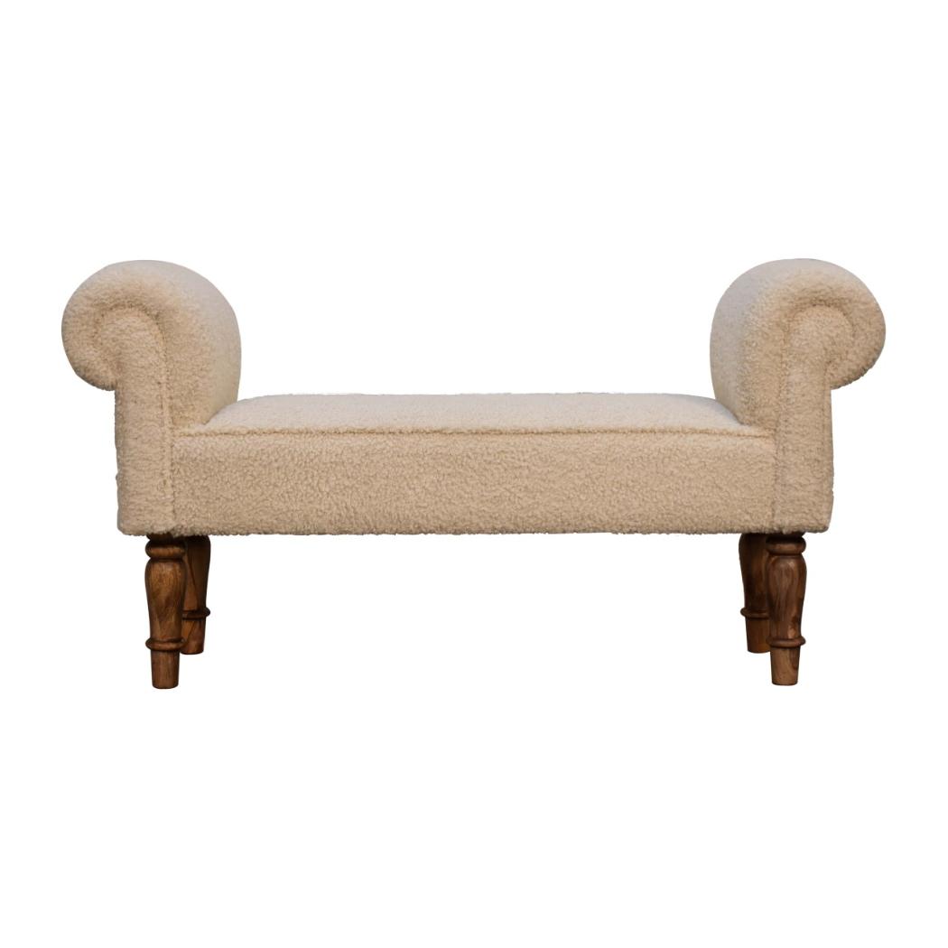 Bouclé Cream Bench | Textured Upholstery | Bedroom & Living Room Seating