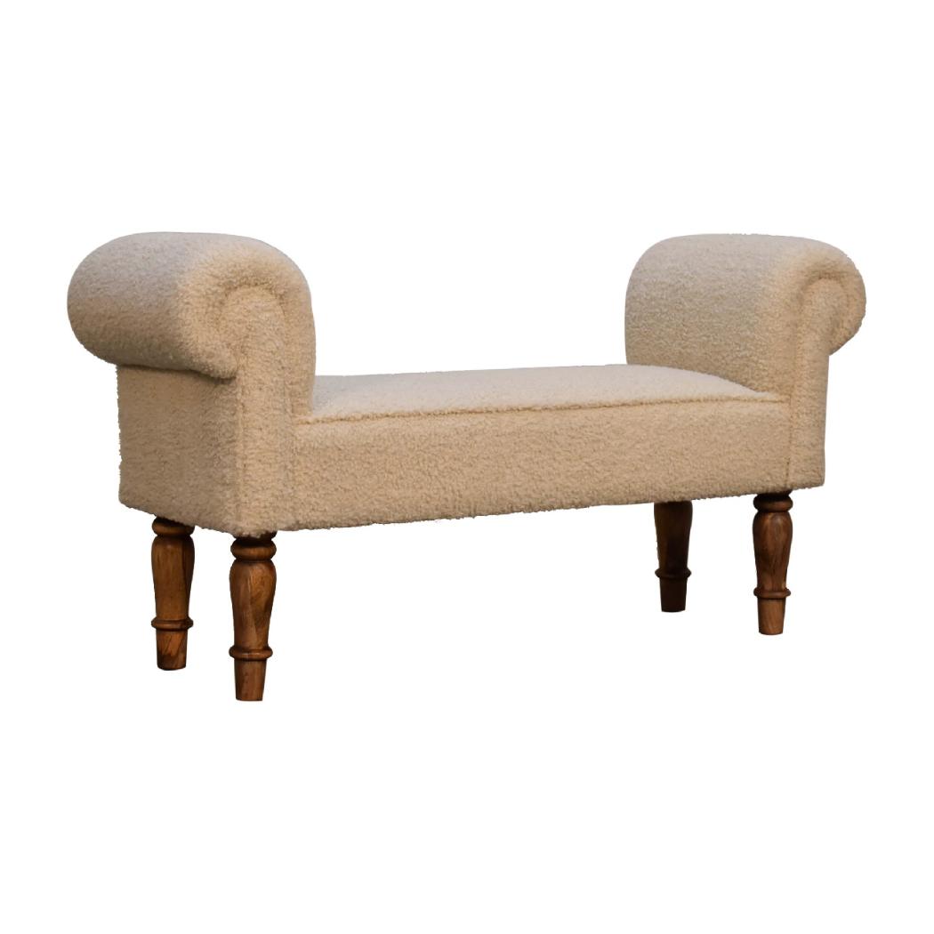Bouclé Cream Bench | Textured Upholstery | Bedroom & Living Room Seating