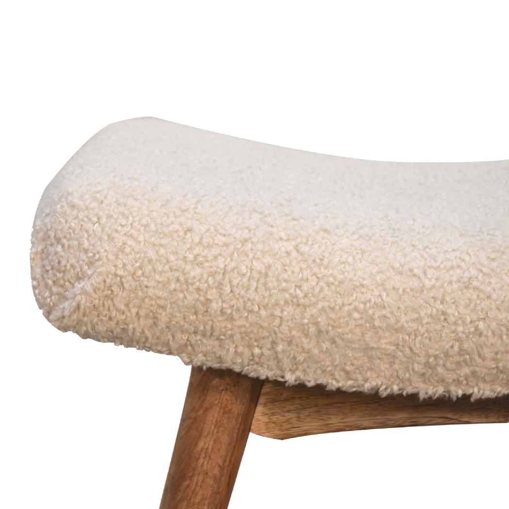Bouclé Cream Curved Bench | Textured Upholstery | Sculptural Accent Seating