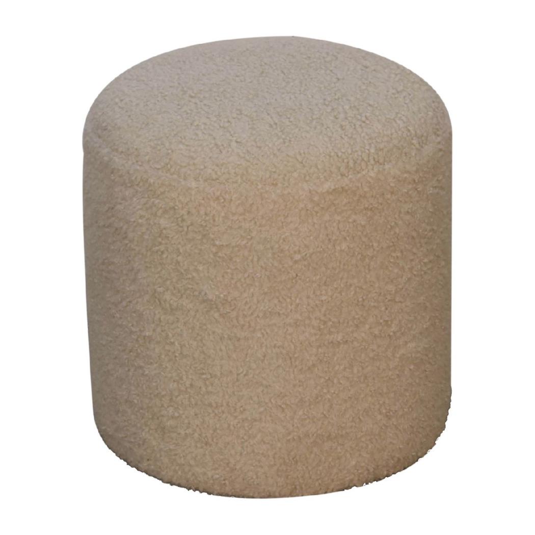 Bouclé Cream Round Footstool | Textured Upholstery | Compact Accent Stool