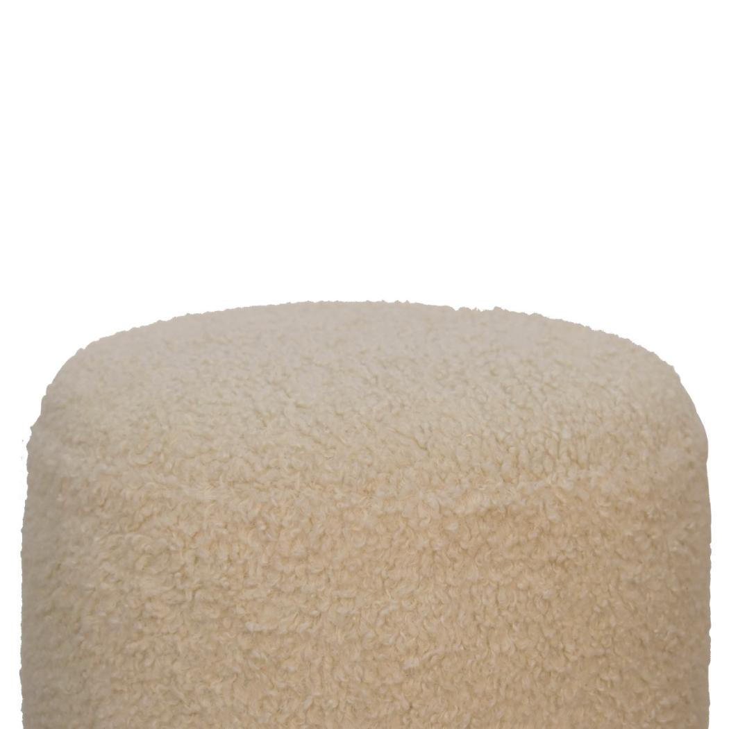 Bouclé Cream Round Footstool | Textured Upholstery | Compact Accent Stool