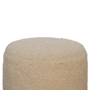 Bouclé Cream Round Footstool | Textured Upholstery | Compact Accent Stool